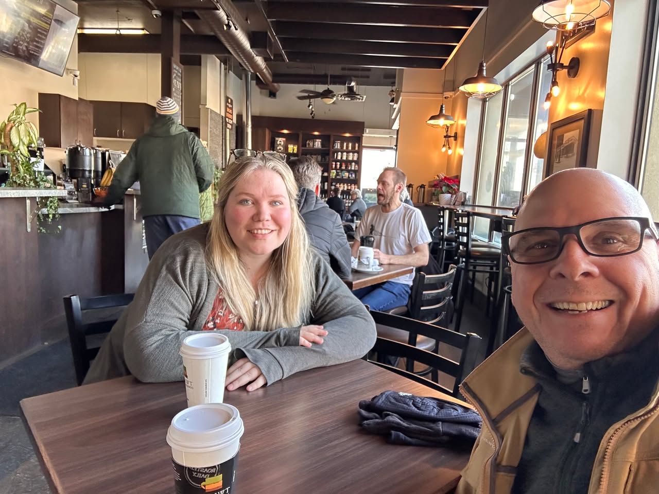 Paul Meyers and Sarah McGowan at a 52 Coffees meeting