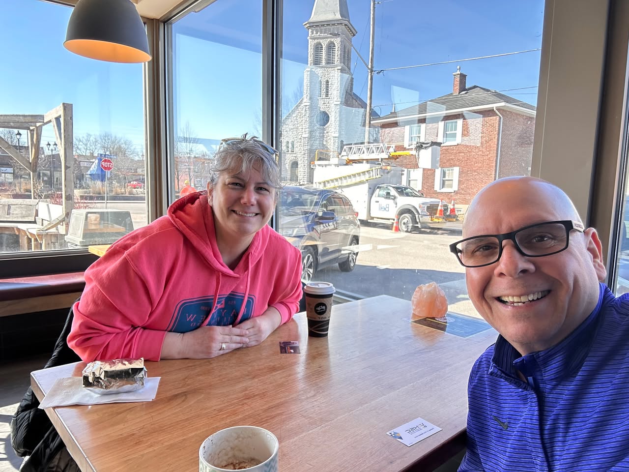 Paul Meyers and Kari-Ann Gerard Cusack at a 52 Coffees meeting